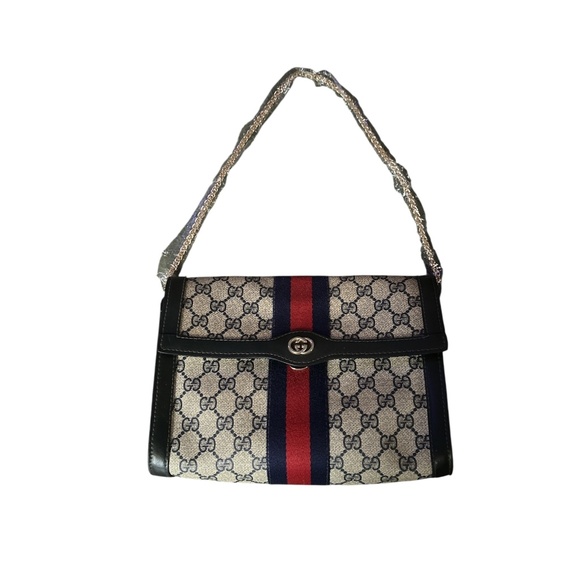 GUCCI GG Navy +Red Clutch Bag Sherry Line w Free Organizer Strap Converter - Picture 11 of 11